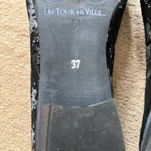 UTV Un Tour en Ville Black Silver Floral Pattern Fringe Buckle Square Toe Shoes - Picture 9 of 14